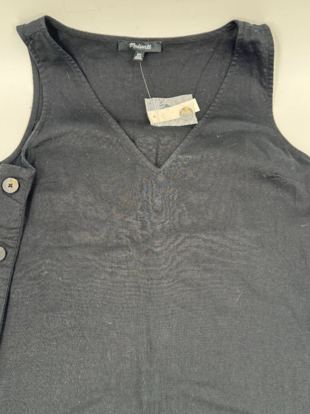 Madewell‎ Side-Button Midi Dress Womens XXS Black Linen Blend Sleeveless NA269 - Picture 2 of 8